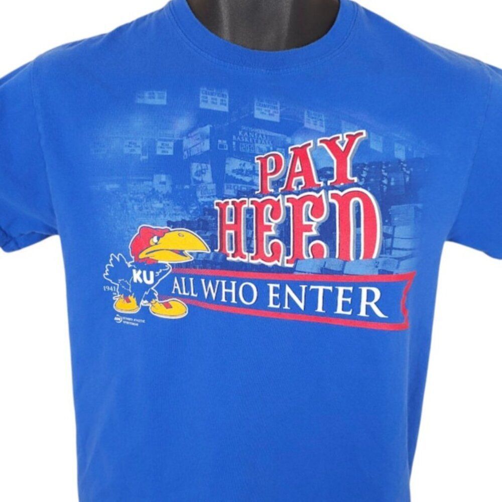 Kansas Jayhawks T Shirt Mens Size Small Blue NCAA University Pay Heed
